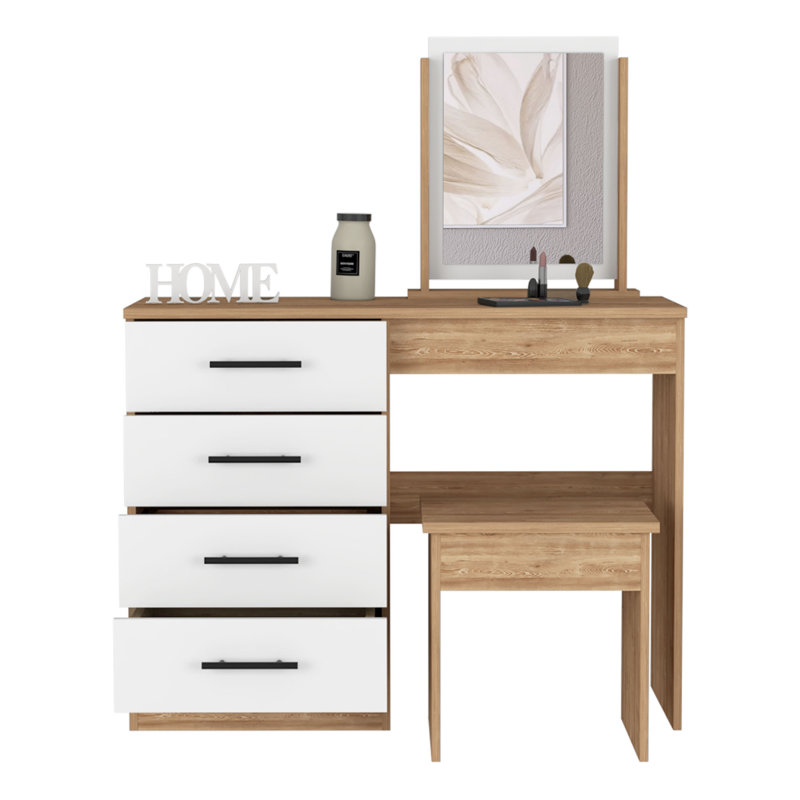 Slay Dressing Table with Mirror, Honey/White