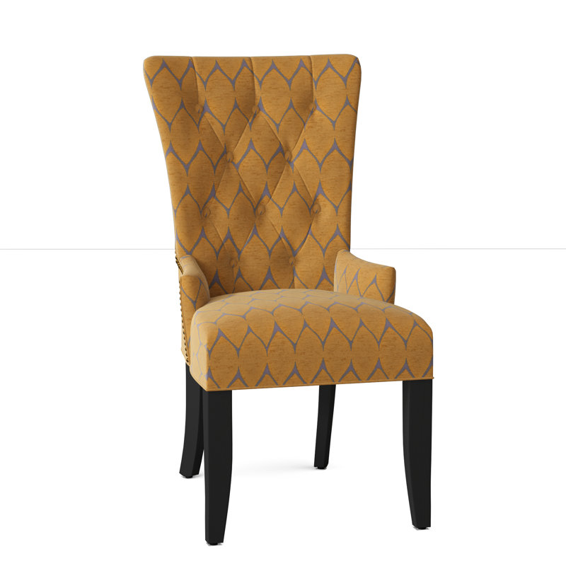 Upholstered Dining Chair, Black Satin, Brass, 5626-232