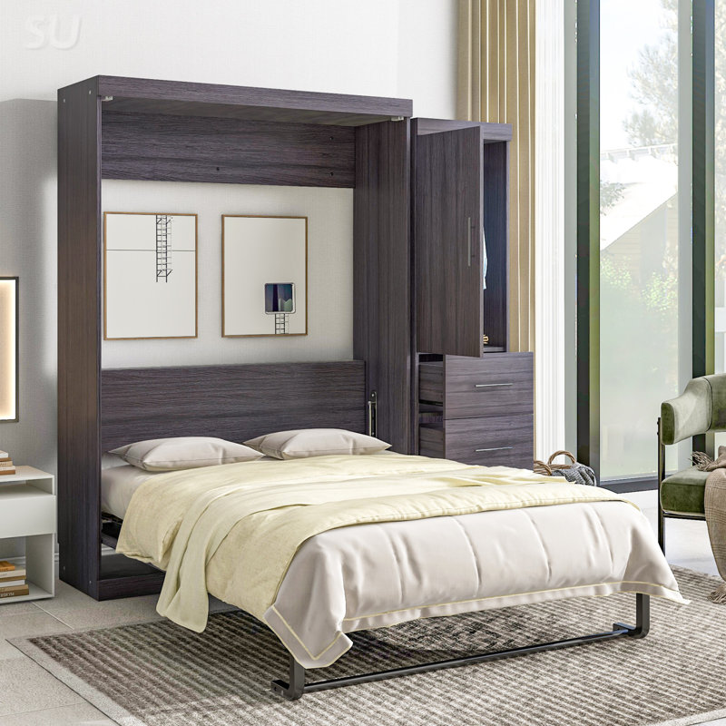 Lit escamotable avec garde-robe et tiroirs, lit escamotable, Lit double