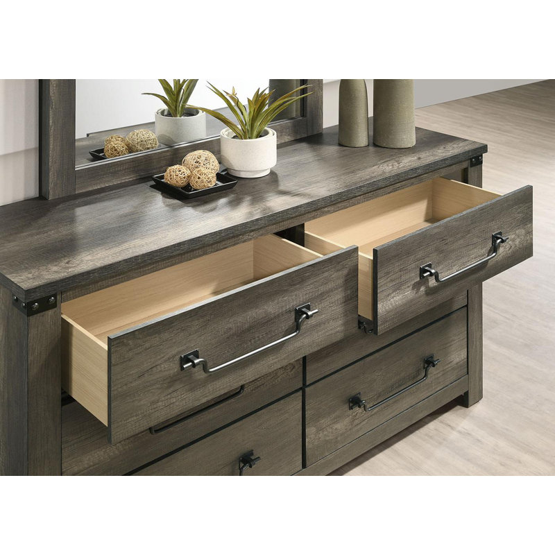 Rustic Grey Nightstand with Antique Brass Colour Drop Handles