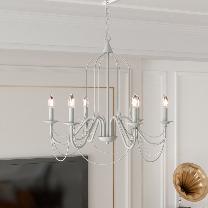 Lustre classique à 6 lumières de style bougie avec fer forgé Maroneia, Blanc antique