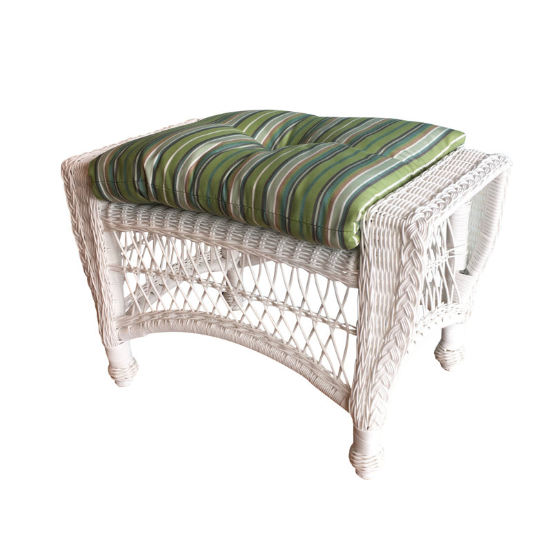 Camacho RESIN WICKER Outdoor Ottoman with Sunbrella® Cushion, White, Sunbrella Navy