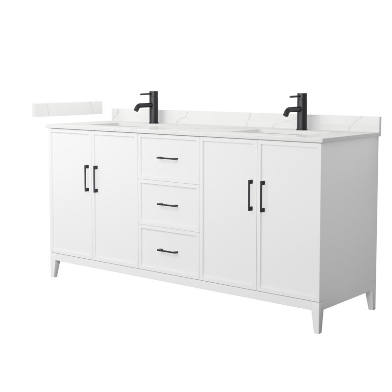 Elan 72'' Double Bathroom Vanity with Quartz Top, White, Single, Matte Black
