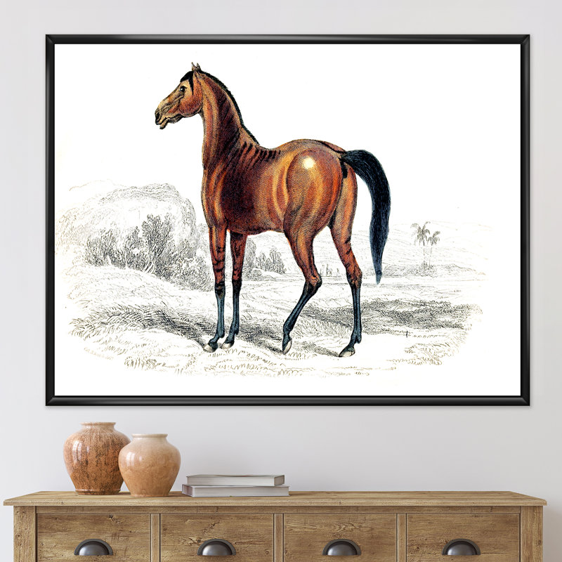 Cheval rétro - peinture sur toile, H 24 po x l 32 po x P 1 po, Cadre flottant noir
