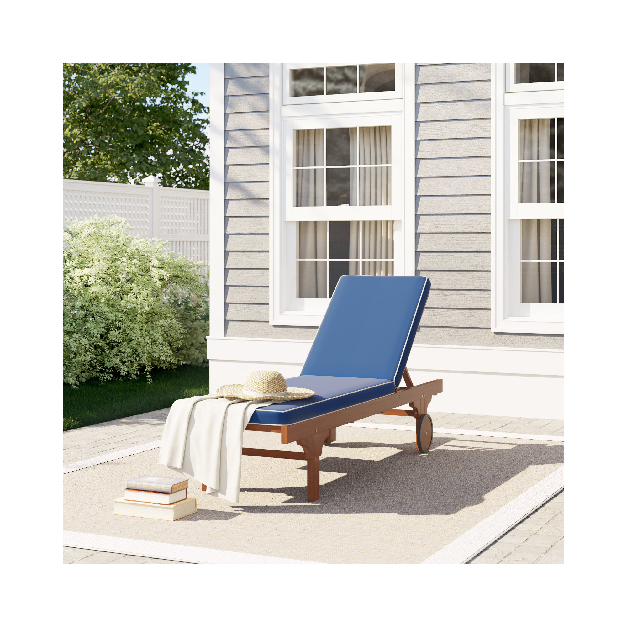 Jivera 25.2'' Outdoor Acacia Chaise Lounge, Navy