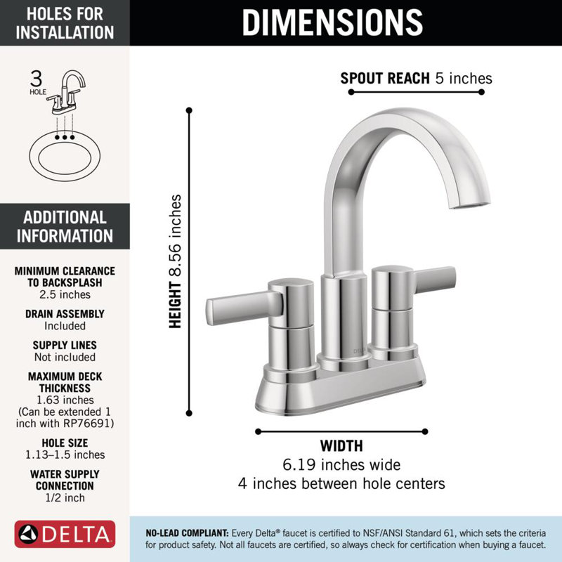 Two Handle Centerset Bathroom Faucet, Chrome