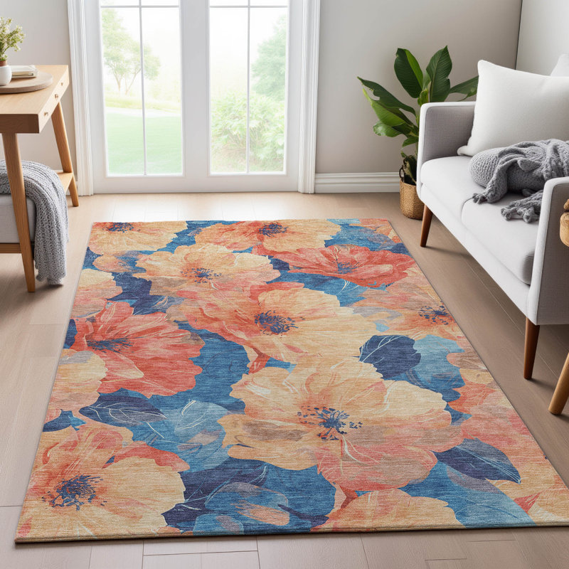 Premium Machine Washable Floyd AMF1542 Floral Rug, Rectangle 9' x 12'