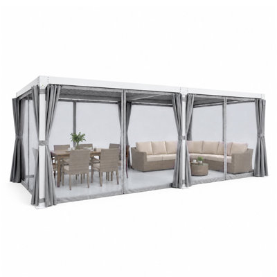 AURESTEAD Louvered Pergola, Adjustable Aluminum Pergola with Independent Louvered Roofs, Curtains & Mosquito Netting