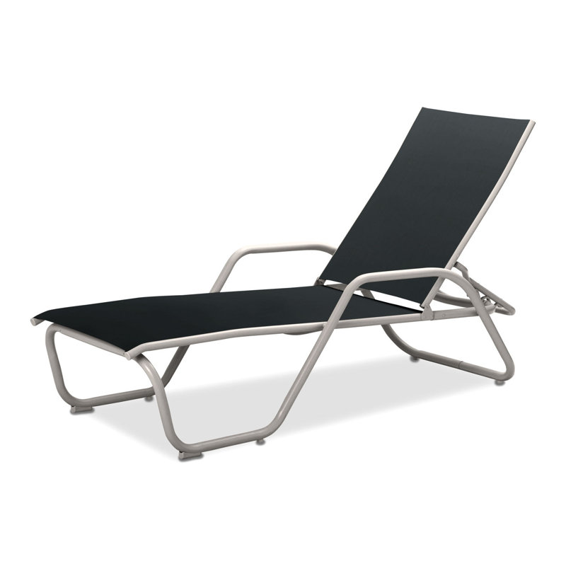 Outdoor Rust-Resistant Metal Chaise Lounge, Black 5D Sunbrella®, Textured Snow