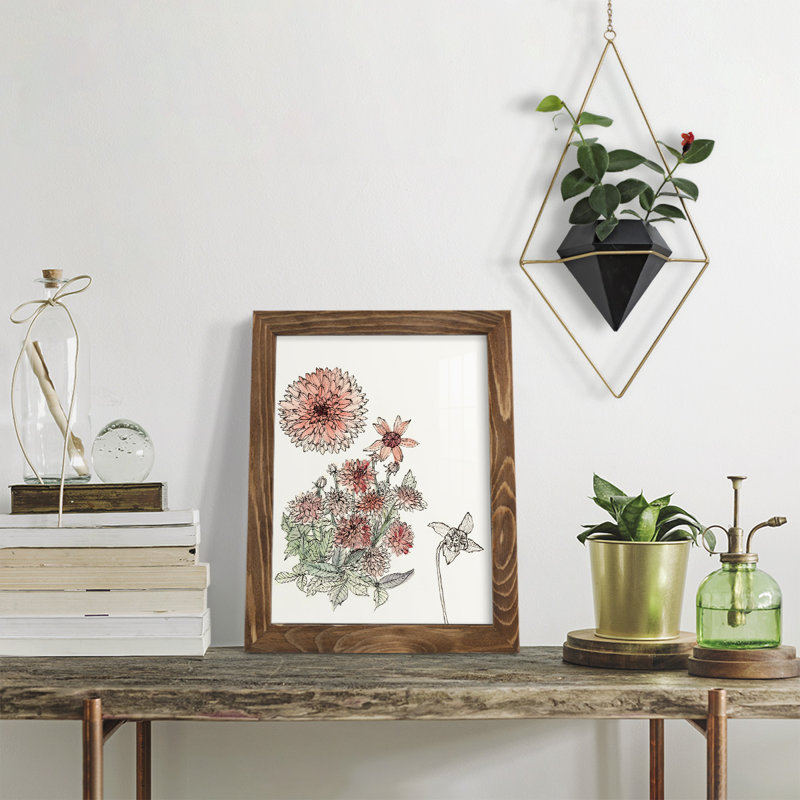 Étude de Dahlia - impression encadrée avec verre - bleu océan, H 9 po x l 11 po x P 1 po, Noyer