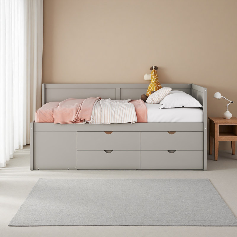 Lit de jour avec tiroirs et tablettes, Gris, Complet/Double