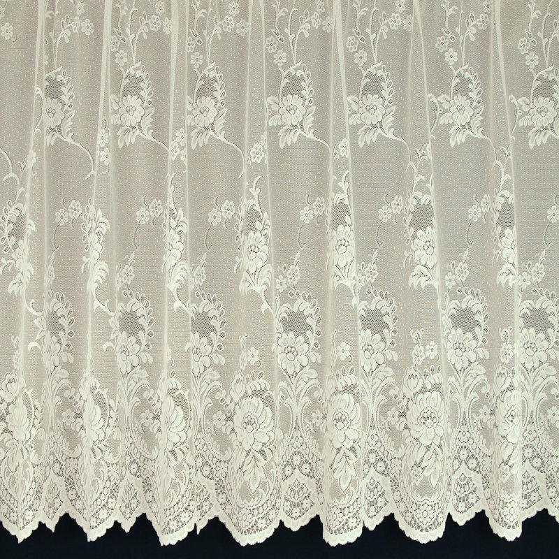 Deshawn Lace Semi Sheer Curtain Single Panel, Cream, 300cm Width x 137cm Drop