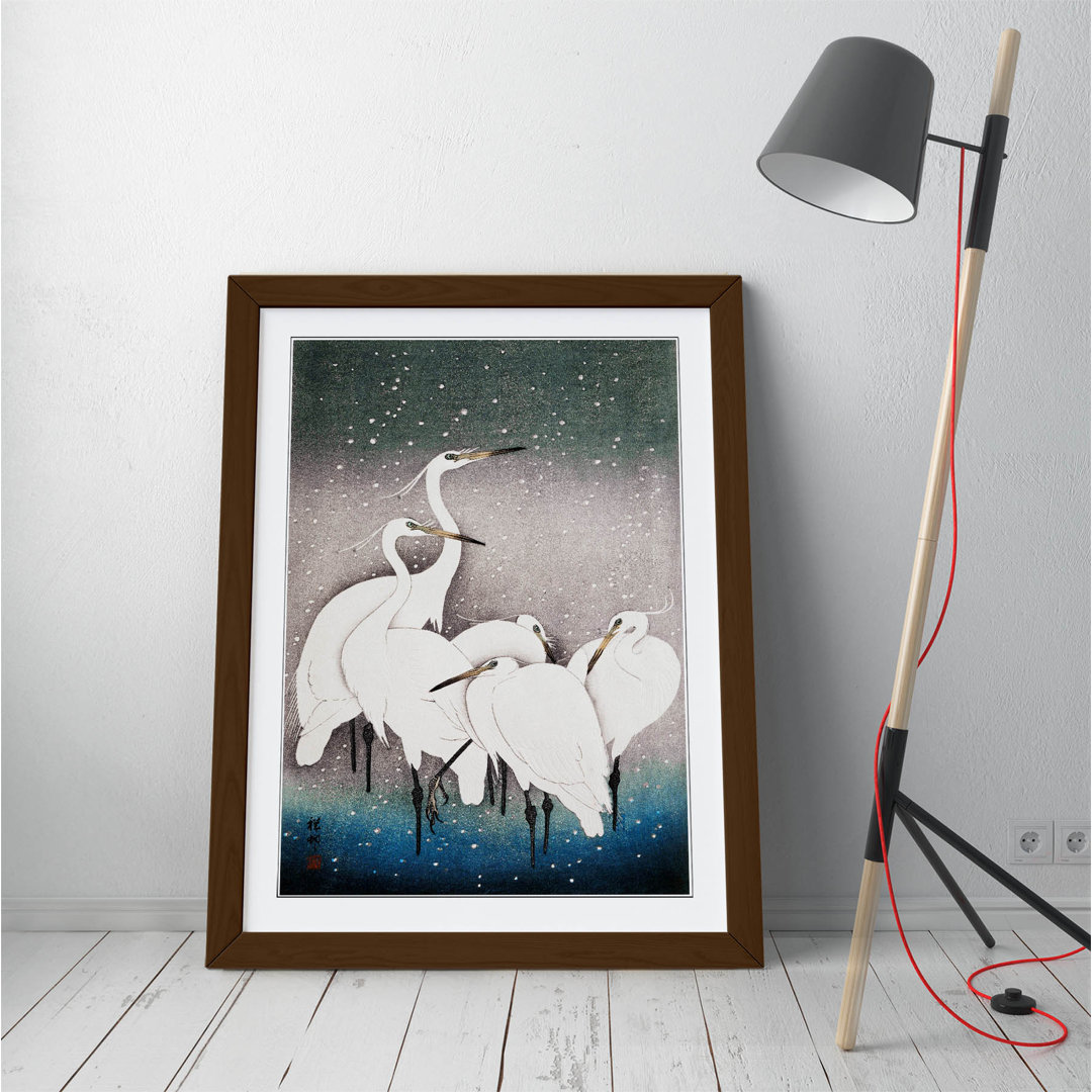 Oriental Japanese Cranes - Single Picture Frame Print on Canvas