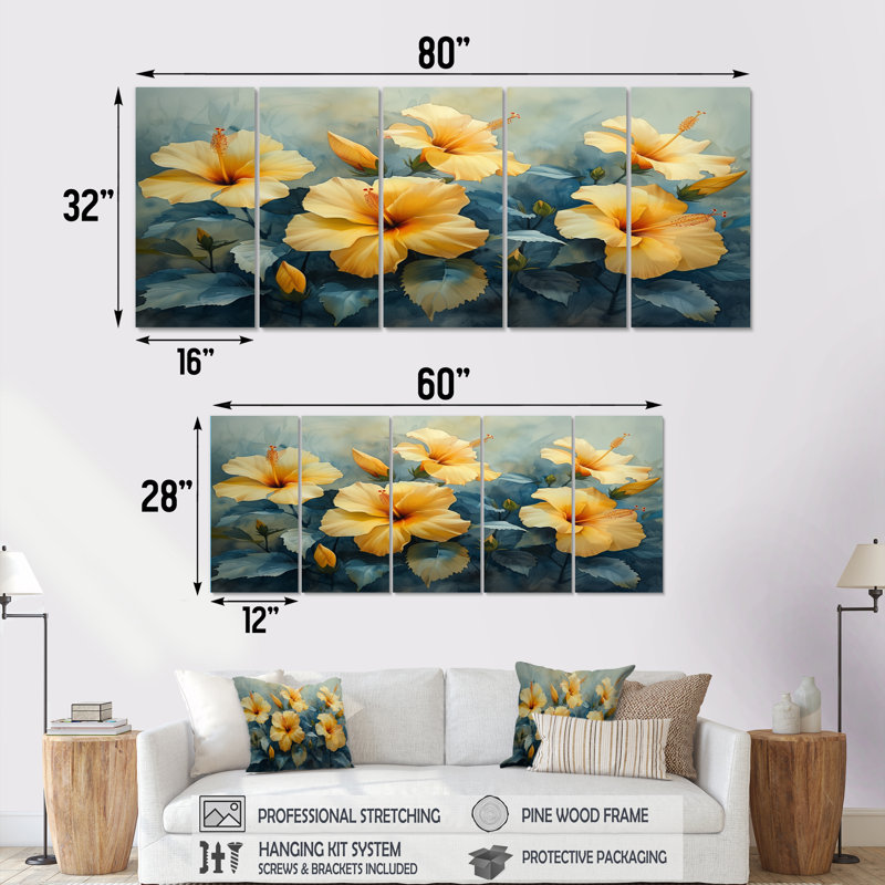 Marcel - Ensemble de décoration murale hibiscus, H 32 po x l 80 po