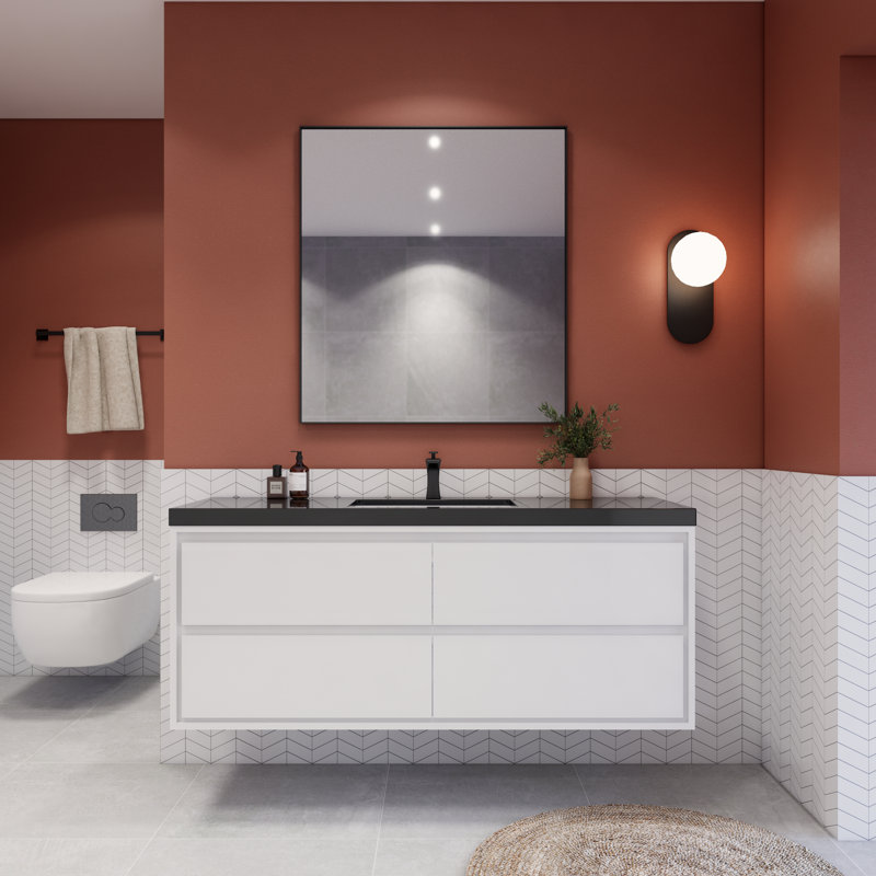 Vickye 60" Single Sink Bathroom Vanity Set, Glossy White