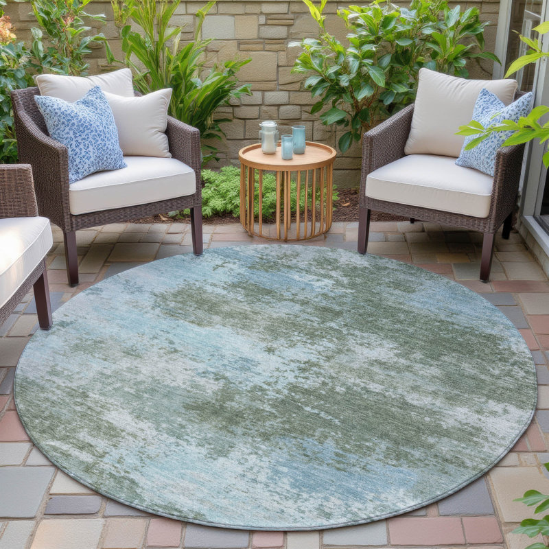 Machine Washable Indoor/Outdoor Xhevrie Sage Rug, Round 8'
