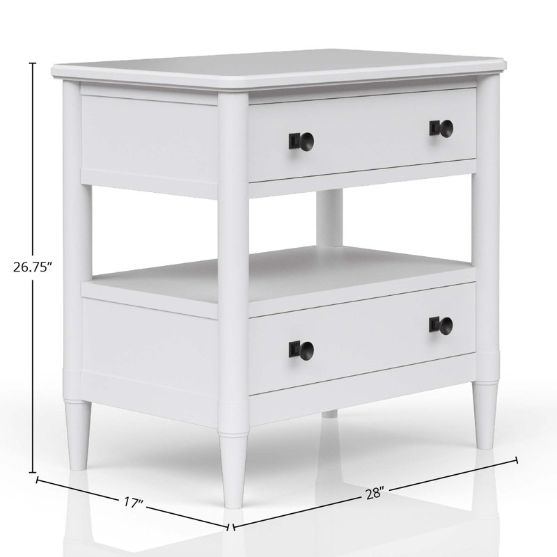 Table de chevet ouverte avec 2 tiroirs, Blanc