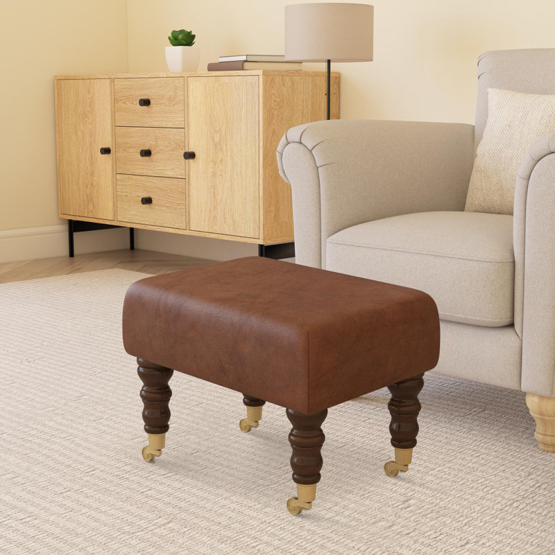 Manufactured Wood Accent Stool, Mahogany, Rust Brown, Italian Leather