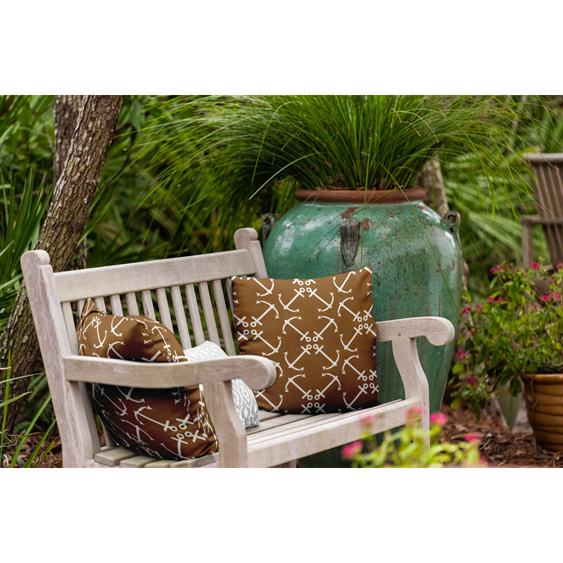 Anchor's Up Outdoor Square Pillow Cover & Insert, Brown, 18"H x 18"W