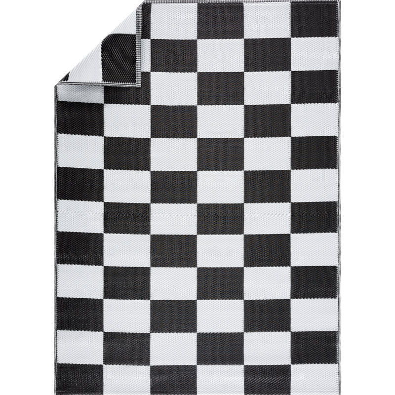 Haylee Super Lightweight Plastic Straw Rug Checkered Black/White Outdoor Area Rug, Rectangle 4' x 6'
