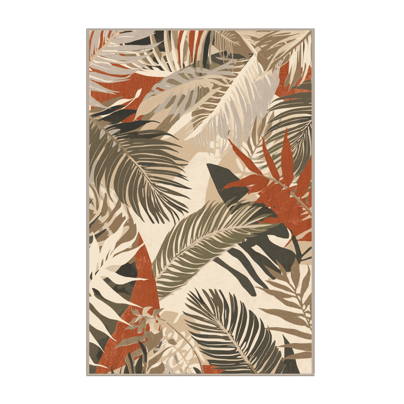 Machine Washable Pacchiana Global Inspired Block Print Rug in Beige – Beige Binding, 6x9