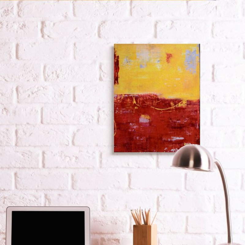 «Red and Yellow Color Block with Horizon Line» par Erin Ashley - reproduction d'art, H 48 po x l 36 po, Toile tendue