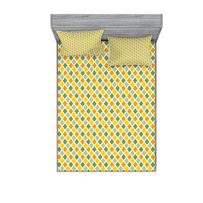 Microfiber Geometric Sheet Set, Full/Double Sheet Set with Fitted Sheet, Half Toned Retro Little Symmetrical Polka Dots