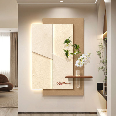 Art mural à DEL en grès crème avec jardinière - couloir d'entrée