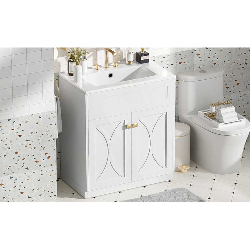 Meuble-lavabo de 30 po avec lavabo en céramique, Blanc