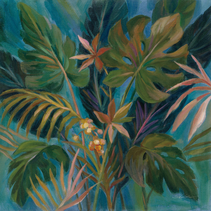 Midnight Tropical Leaves by Silvia Vassileva - Wrapped Canvas Painting, 51cm H x 51cm W