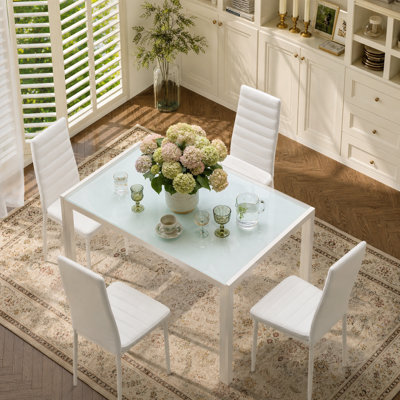Latoyta Modern 5-Piece Rectangular Glass Top Dining Set with Cushioned Chairs