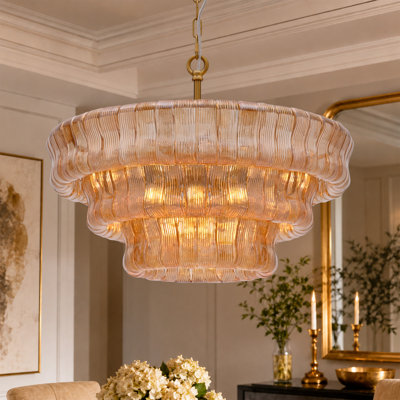 24" / 36" Modern Tiered Amber Glass Gold Chandelier Round Pendant Lights