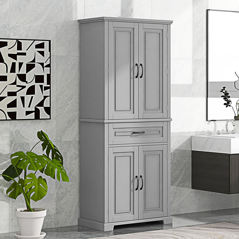 Armoire de rangement de salle de bain avec portes et tiroir, armoire d'entrée, Gris