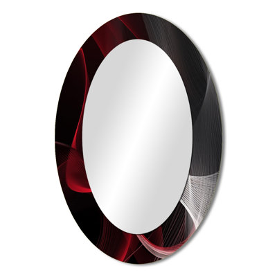 Red Black Contemplative Abstraction I - Red Oval Wall Mirror Decor
