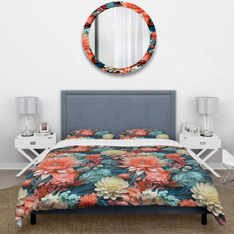 Coral Mirage Tropical Pattern II - Ensemble de housse de couette tropical, Housse de couette simple + 1 taie décorative stan