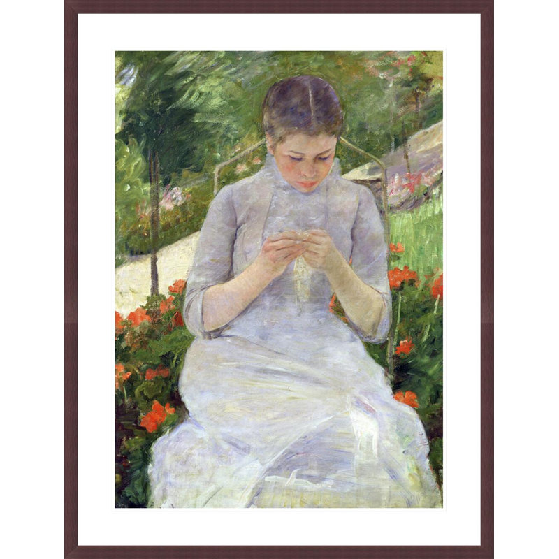 « Jeune femme cousant dans le jardin » de Mary Cassatt – Reproduction giclée encadrée, H 41,5 po x l 31,92 po
