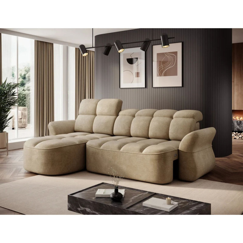 Canapé-lit méridienne Beneth avec rangement - Beige/Taupe, Beige/Taupe, Left facing