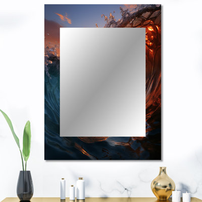 «Sunshine Through The Breaking Waves II», grand miroir mural rouge, décor mural unique imprimé, reproduction d'art en métal