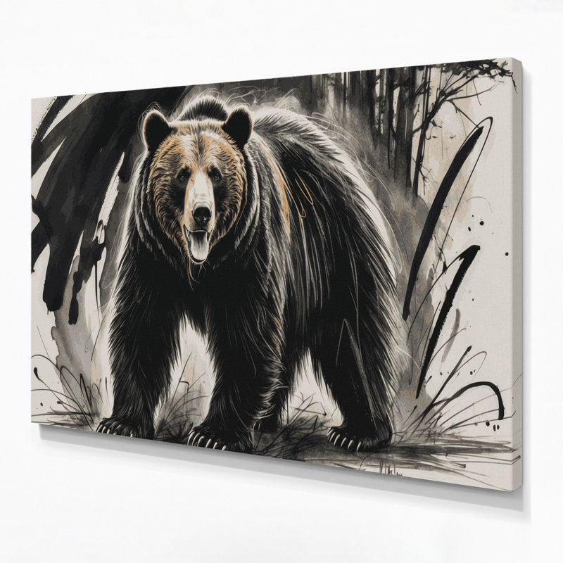 Faune, ours gris, art mural sur toile, H 20 po x l 24 po
