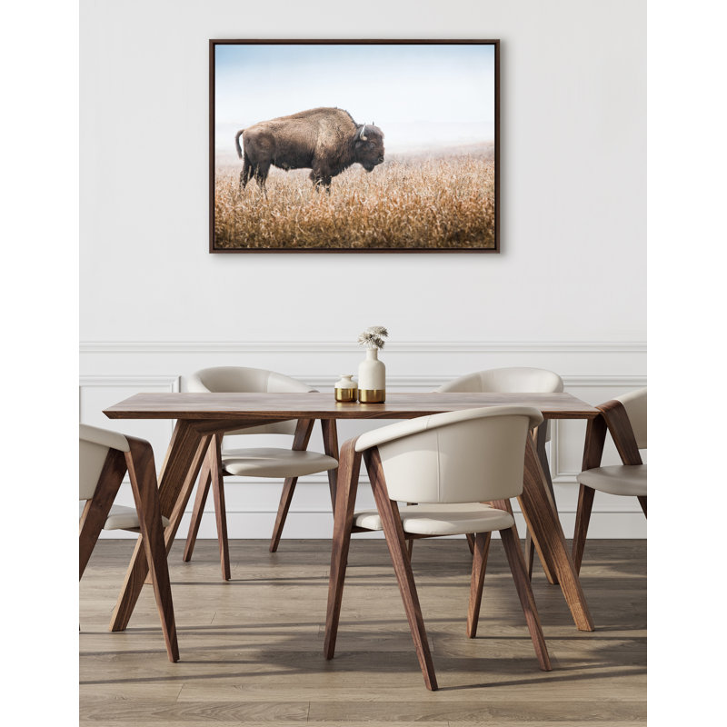 «American Bison Buffalo in Prairie Grass» par Warren Metcalf, reproduction d'art sur toile encadrée