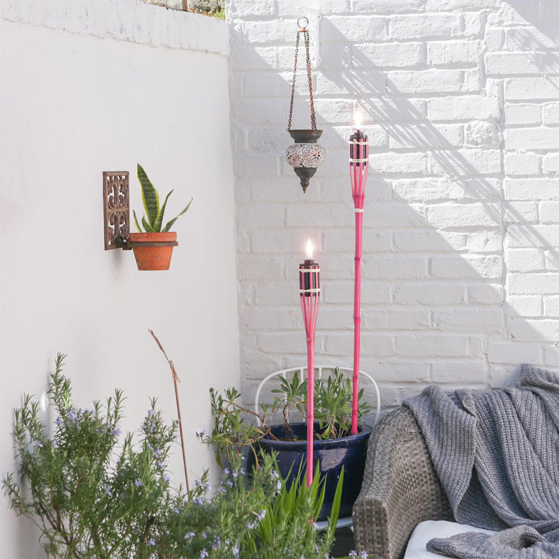 Bamboo Garden Pathway Fire Tiki Torches, 60cm H x 6cm W x 6cm D, Pink