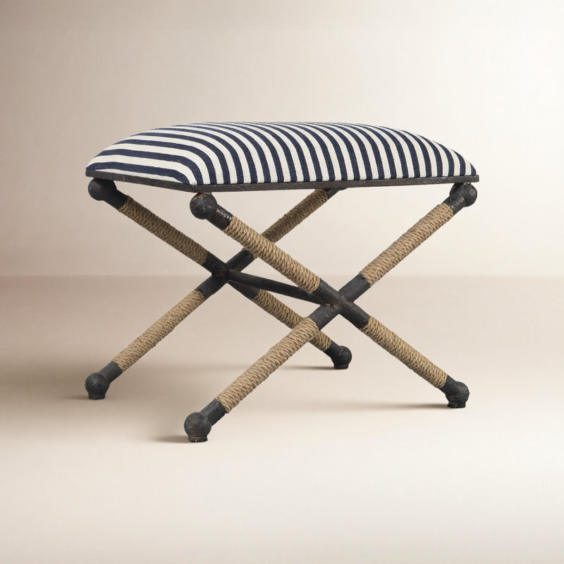 Cherise Accent Stools, Navy/White/Brown
