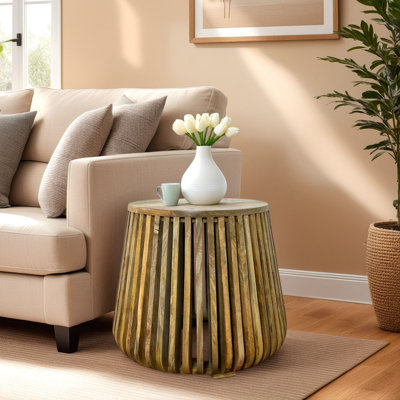 Table d'appoint ronde élégante 24 po avec base à lattes en forme de cloche, entièrement assemblée
