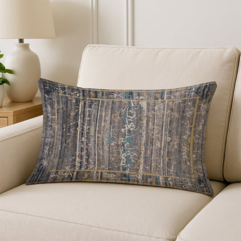 Coussin décoratif intérieur et extérieur Modern, Gris abstrait 7, Rectangle H 18 po x l 25 po