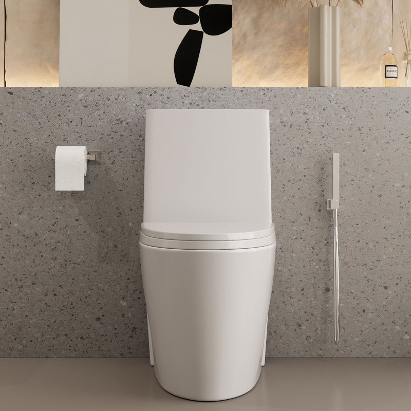 Toilette allongée une pièce à double chasse 0,8 / 1,28 GPF dans le siège inclus, Blanc lustré