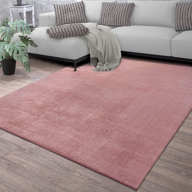 Tapis doux, doux, à poils courts, antidérapant, de couleur unie, lavable, Rectangle 2 pi 8 po x 4 pi 11 po, Rose
