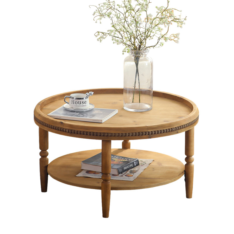 Jack 31.3" Round Coffee Table with Storage Shelf  & Solid Wood Legs