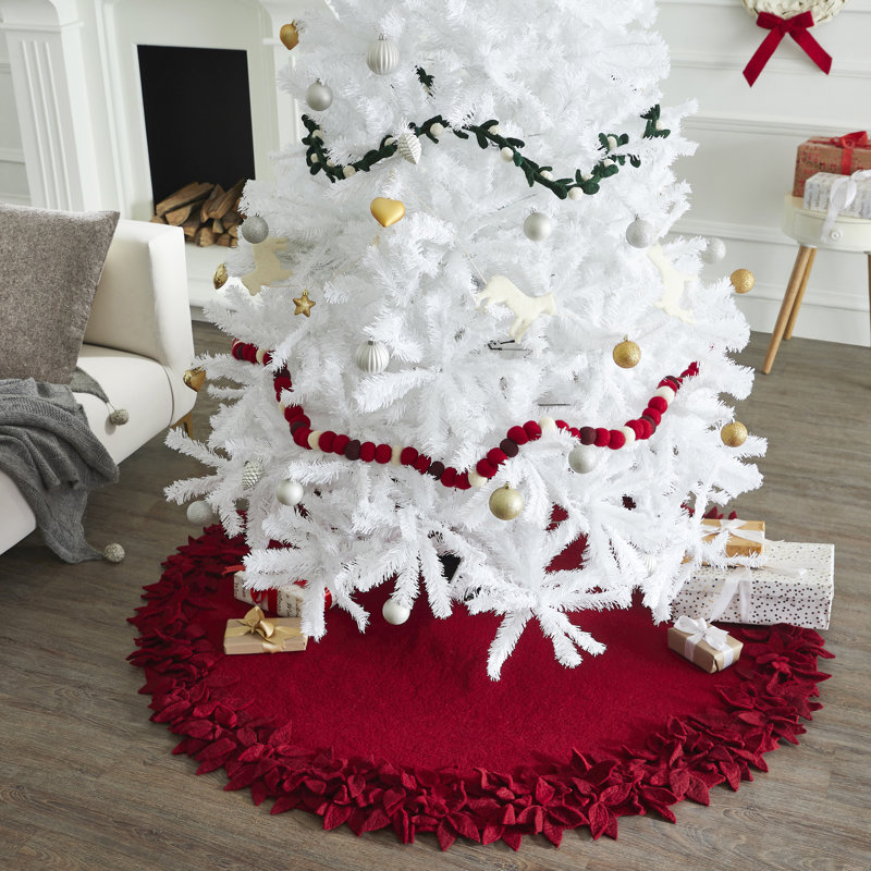Overlapping Flowers Christmas Tree Skirt, Cream, 48" W