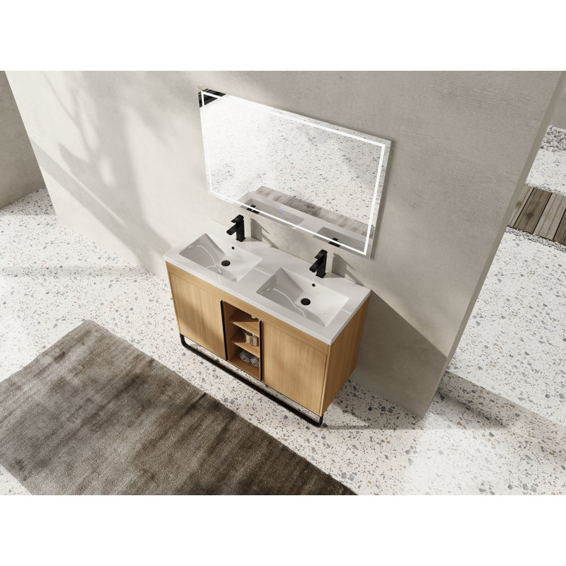 60" Double Bathroom Vanity With Resin Basin, 59" W