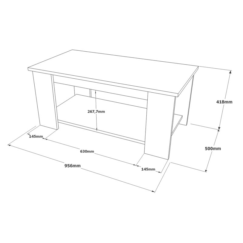 Table basse à tréteaux avec rangement, Gris clair, gris